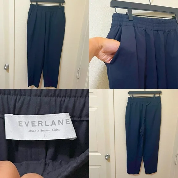 •EVERLANE•  Italian GoWeave Easy Pant 100% Wool Navy Blue - Picture 2 of 4